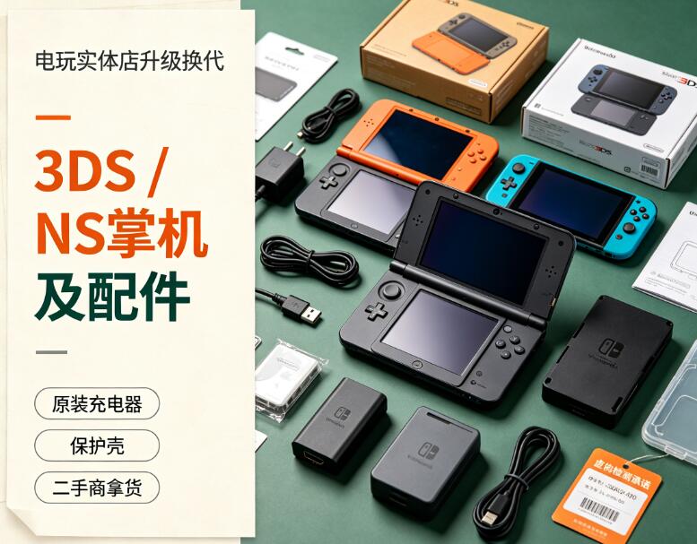 【电玩实体店升级换代】转让一批二手3DS/NS掌机及原装充电器、保护壳，适合同