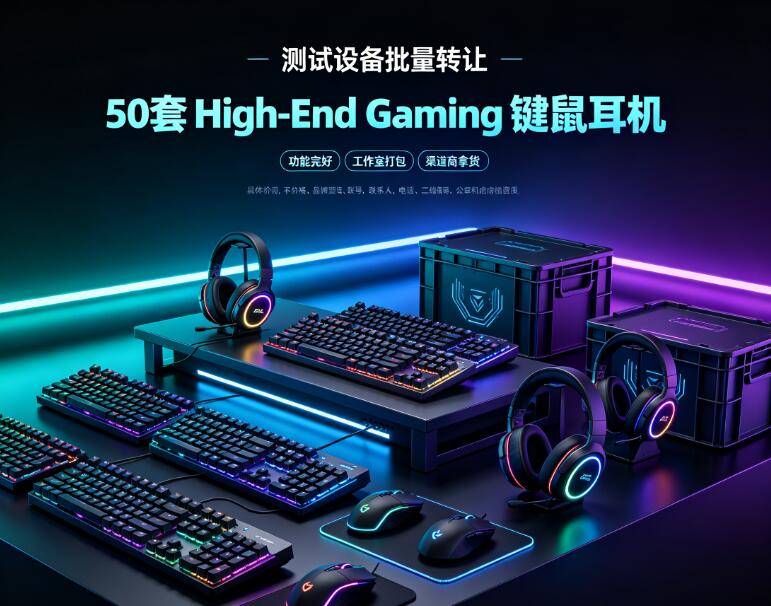 转让50套测试用 High-End Gaming 键鼠耳机套装，功能完好，适合游戏工作室或二手